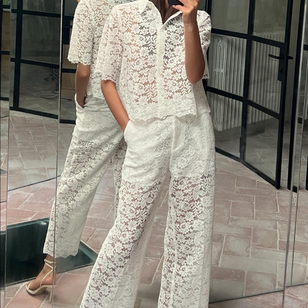 NWT Zara Lace Detailed Crop Top and Pants Set
